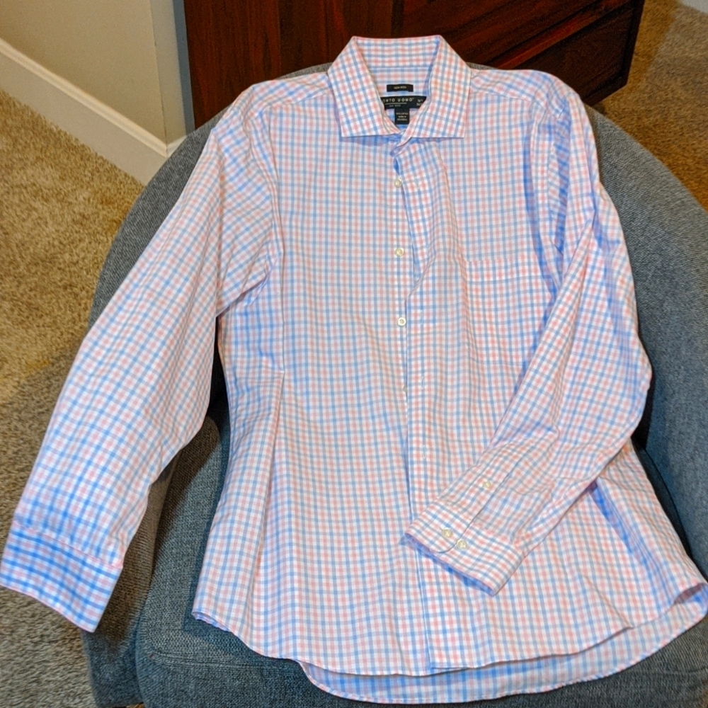 Pronto Uomo 16 1/2, 34/35 blue/pink plaid dress shirt